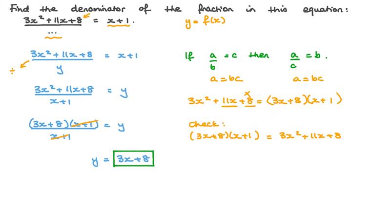 Lesson: Dividing Polynomials by Binomials Using Factorization | Nagwa
