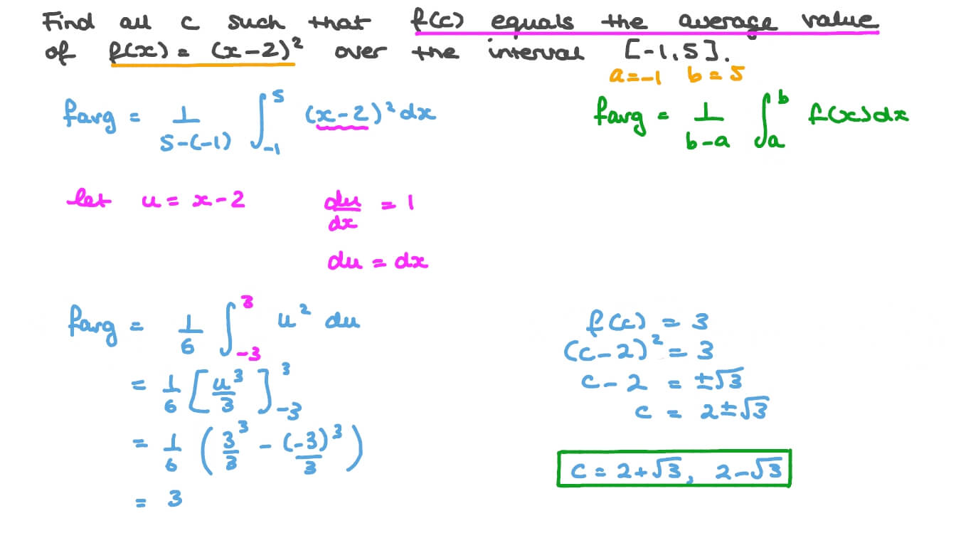 The Mean Value Theorem for Integration Applied on a Quadratic Function