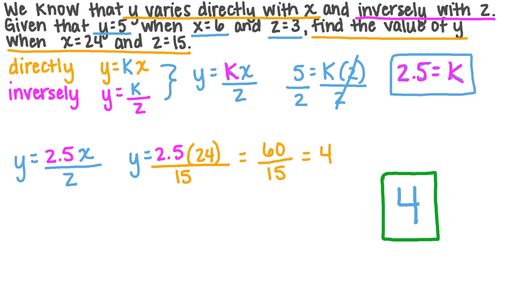 Question Video Combined Variation and Its Applications Nagwa