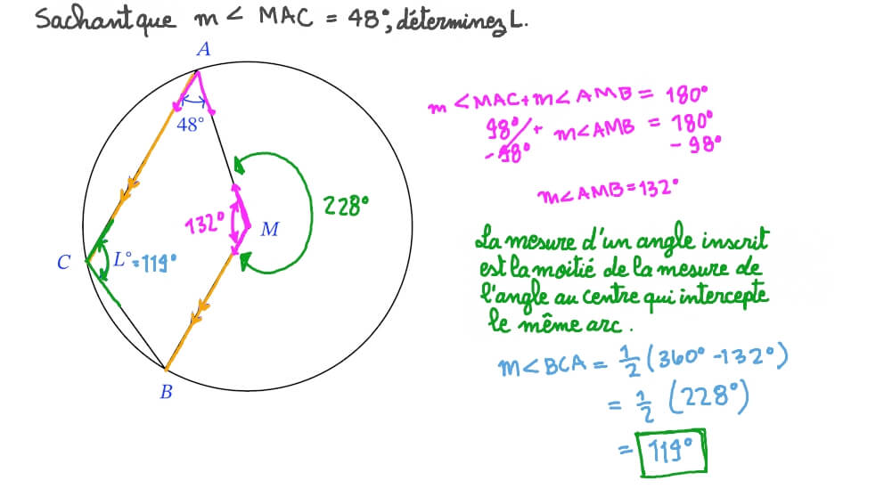 Déterminer la taille d’un angle dans un cercle à l’aide des propriétés des segments contenus dans un cercle