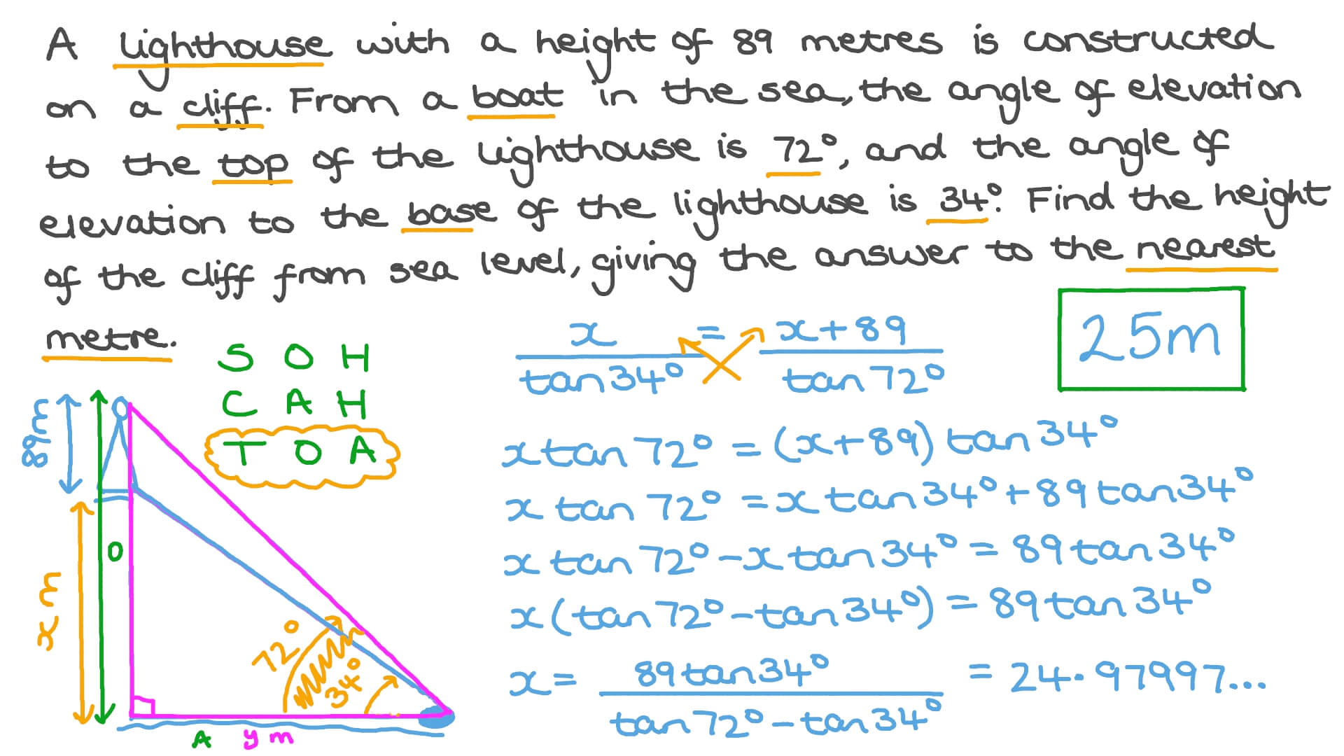 Question Video Using Right Angled Triangle Trigonometry To Solve Word