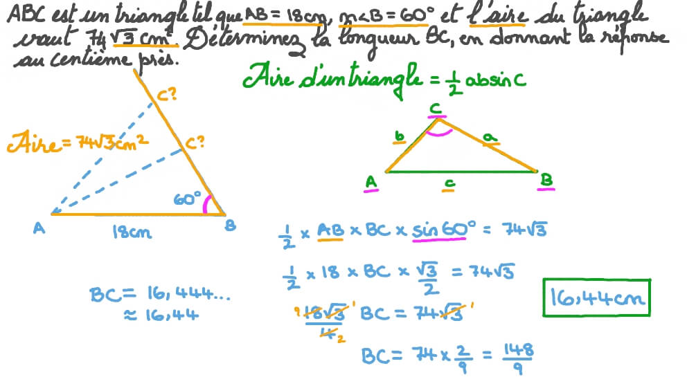 Déterminer la longueur d’un côté d’un triangle en fonction de son aire, la longueur d’un côté et la mesure d’un angle
