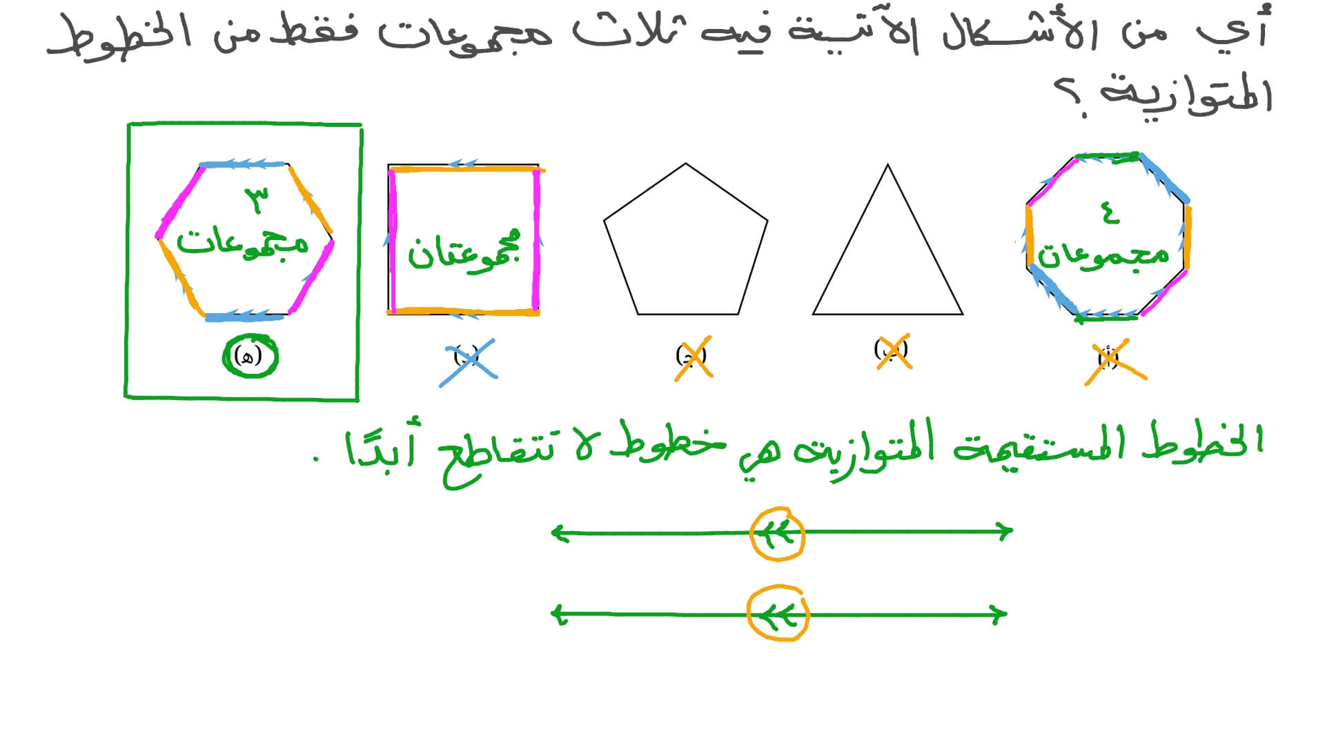 فيديو تحديد الشكل الذي به ثلاث مجموعات من الخطوط المستقيمة المتوازية