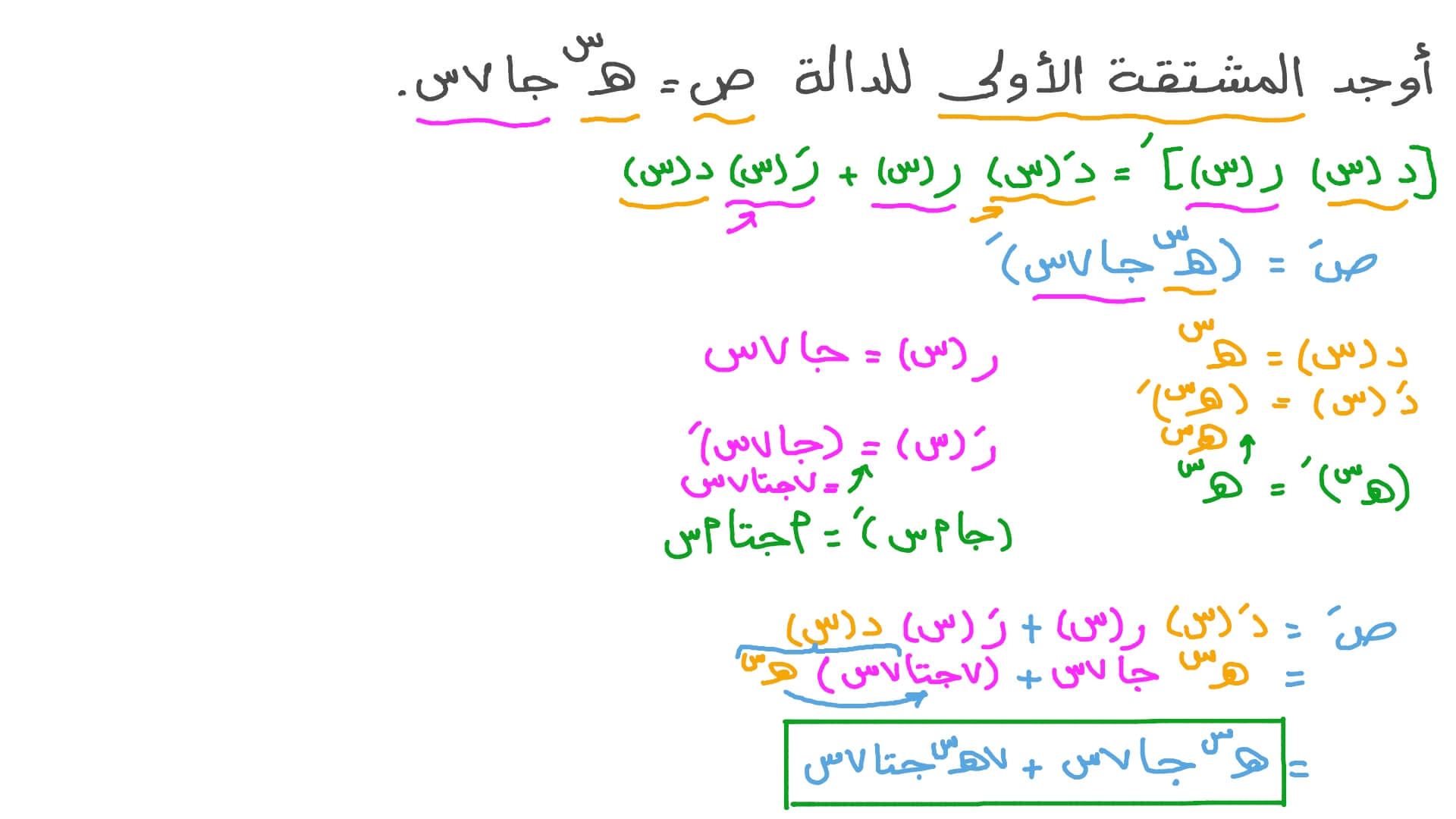 إيجاد المشتقات الأولى للدوال التي تتضمن نسبًا مثلثية ودوال أسية ذات أساس طبيعي