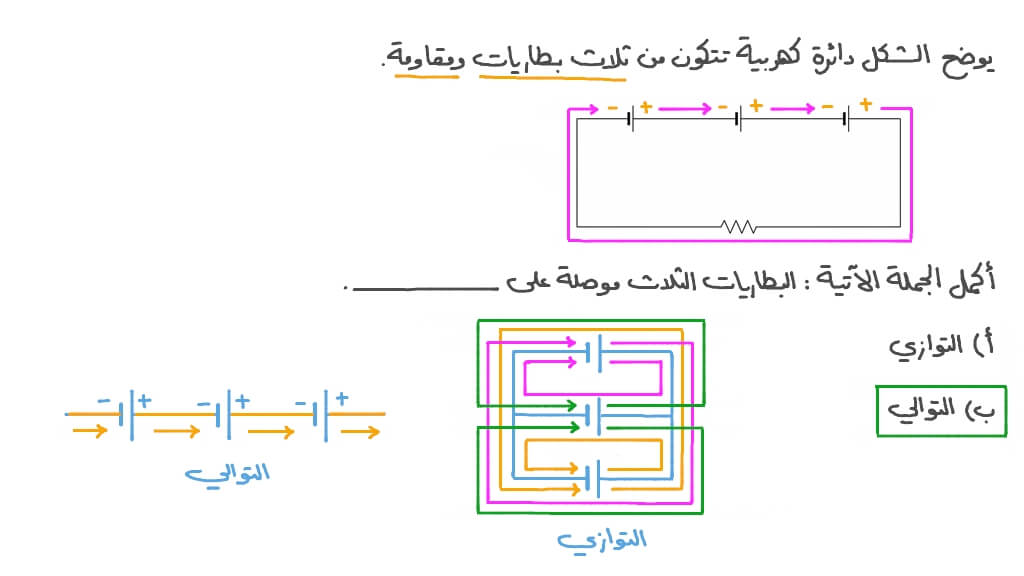 تحديد إذا ما كانت البطاريات موصلة على التوالي أم على التوازي