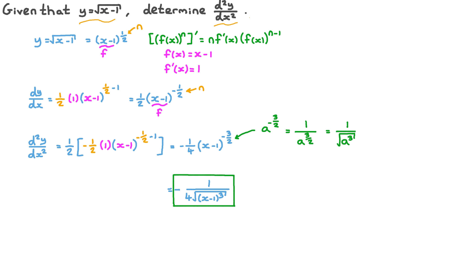 Question Video Finding The Second Derivative Of Root Functions Nagwa