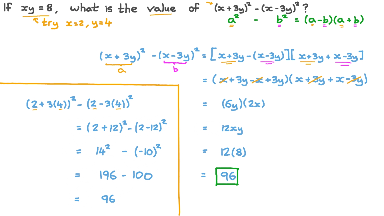 Evaluating Algebraic Expressions Using the Factorization of a Difference of Two Squares