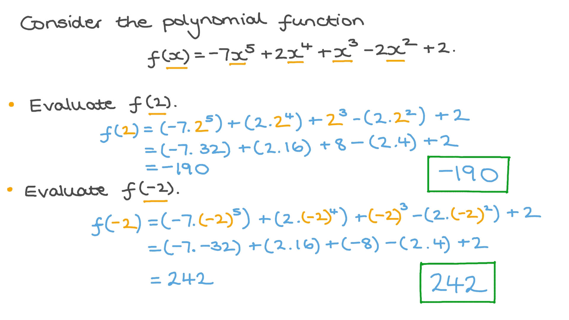 Question Video Evaluating A Polynomial Function For Variables And
