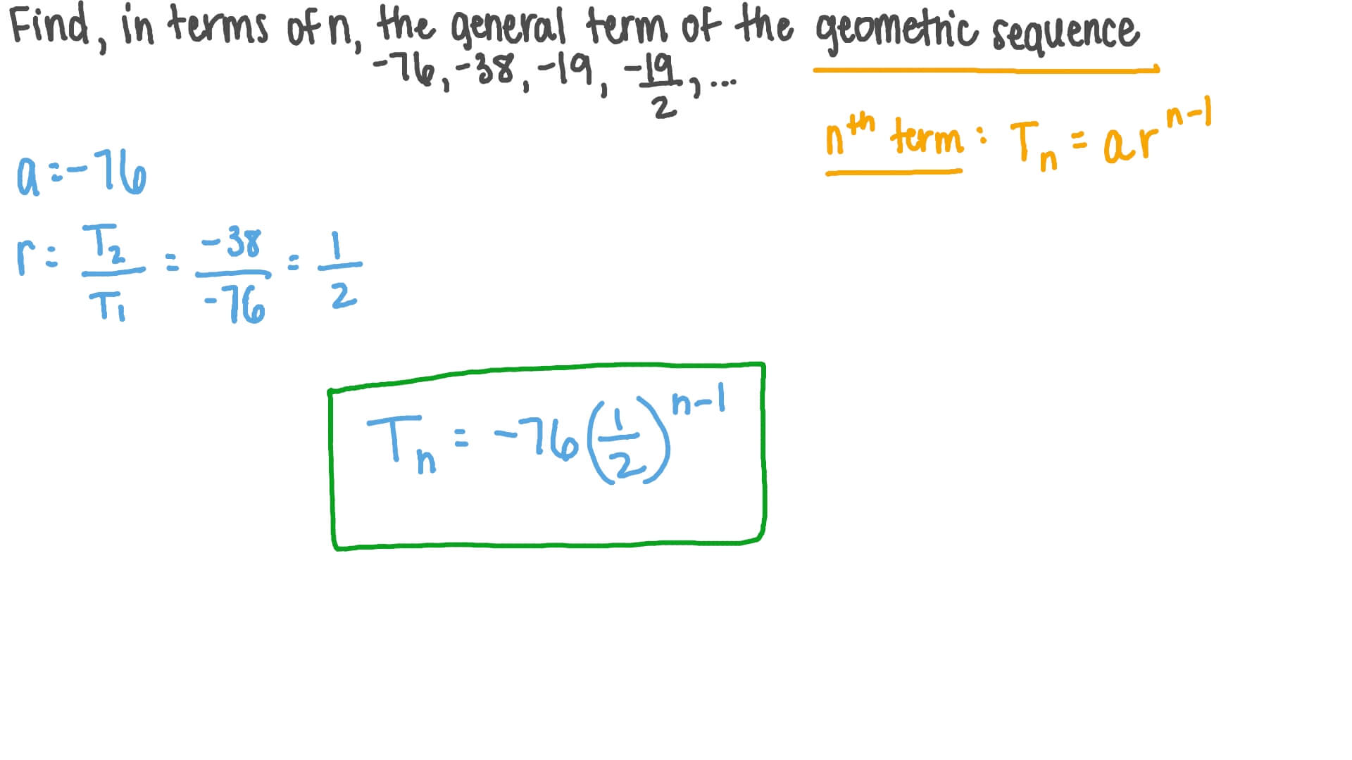 Question Video Finding The General Term Of A Given Geometric Sequence 