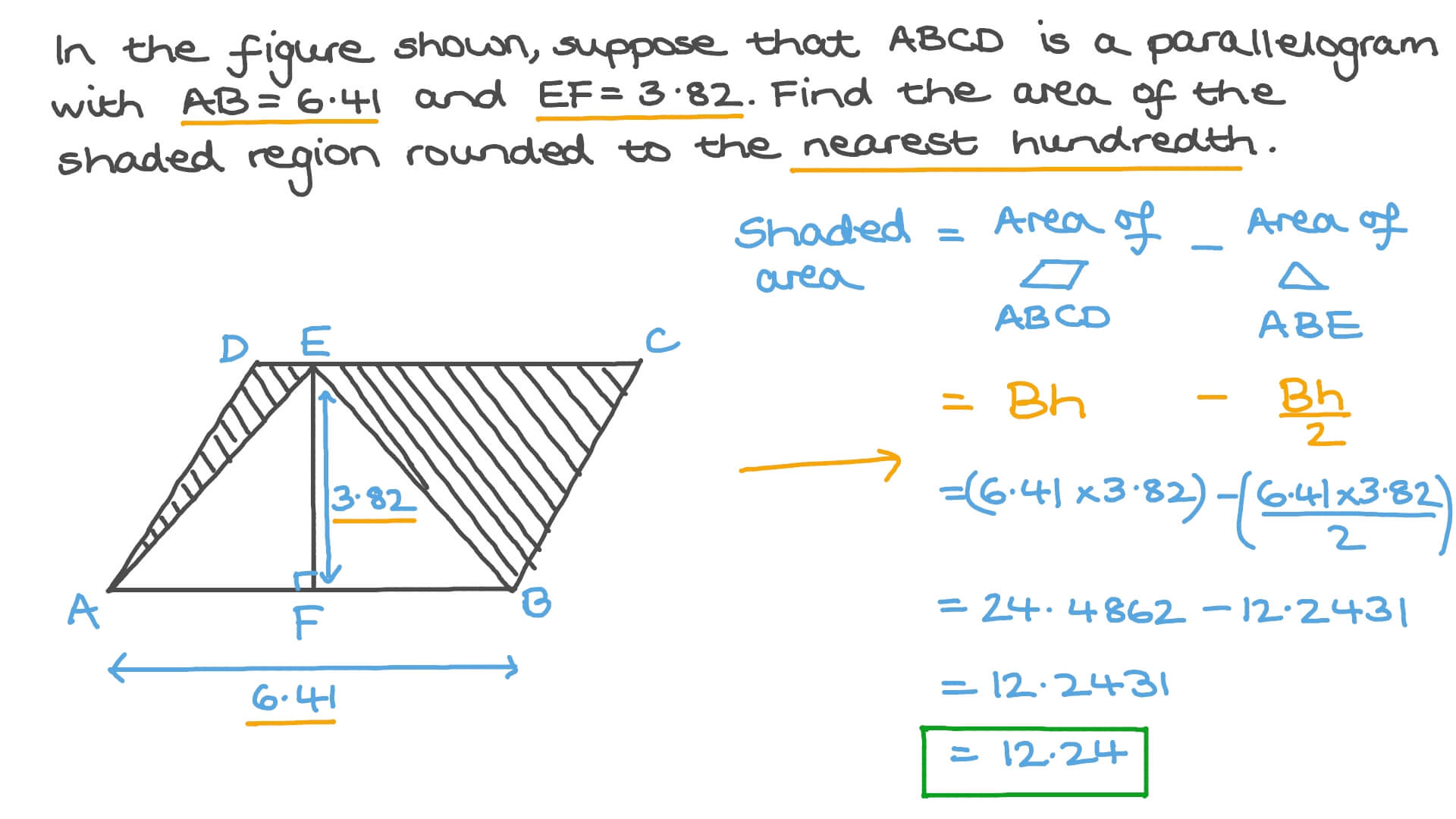 Question Video Calculating The Area Of A Composite Figure Involving A