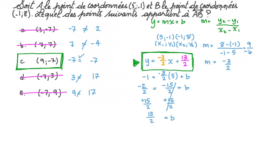 Déterminer lequel des ensembles de points se trouve sur une ligne droite étant donné les coordonnées de deux autres qoints qui se trouvent dessus