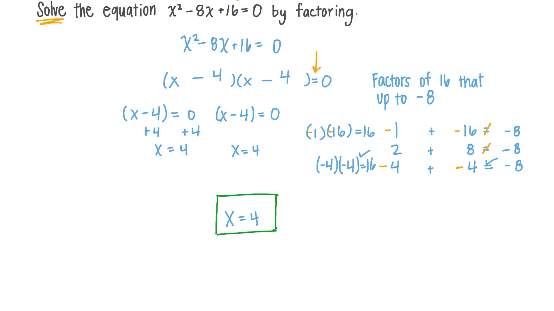 Question Video Solving Quadratic Equations By Factoring Perfect