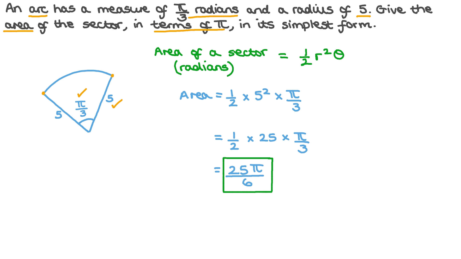 Question Video Calculating The Area Of A Sector Given The Measure Of