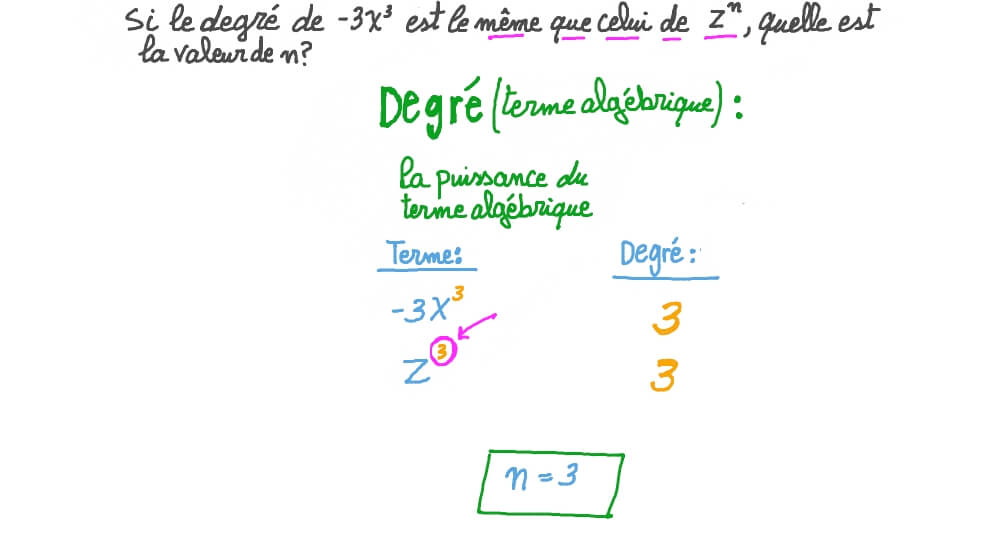 Degrés de termes algébriques