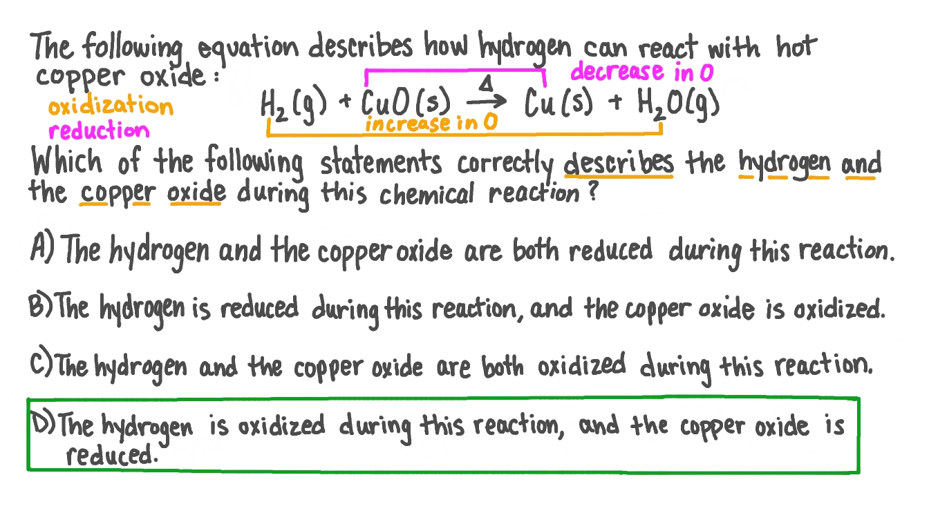 Question Video Describing What Is Oxidized and Reduced in a Chemical