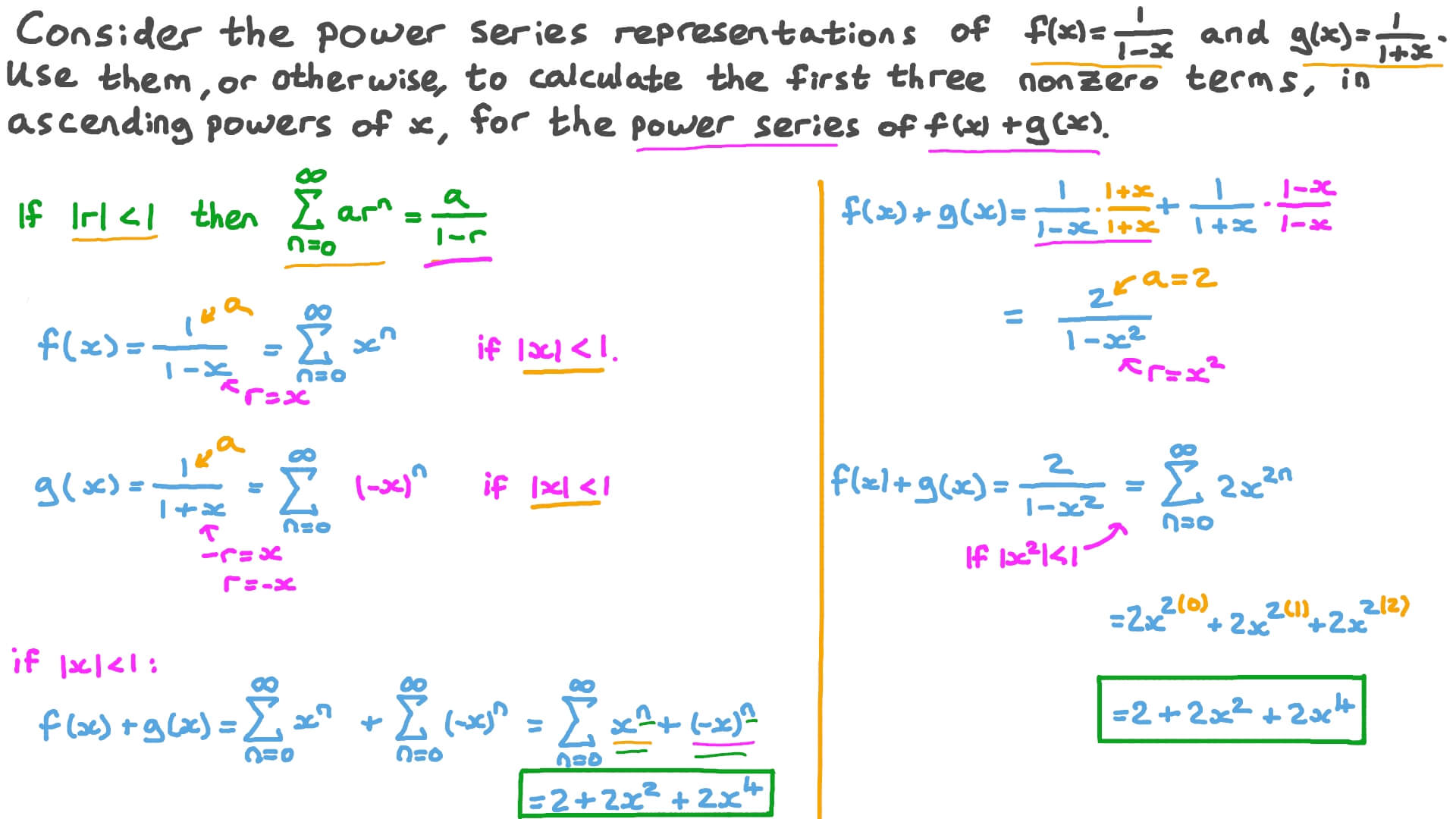 Finding the Power Series Representation of a Sum of Rational Functions