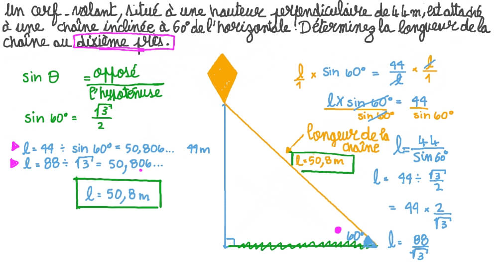 Utilisation de la trigonométrie du triangle rectangle pour résoudre des problèmes