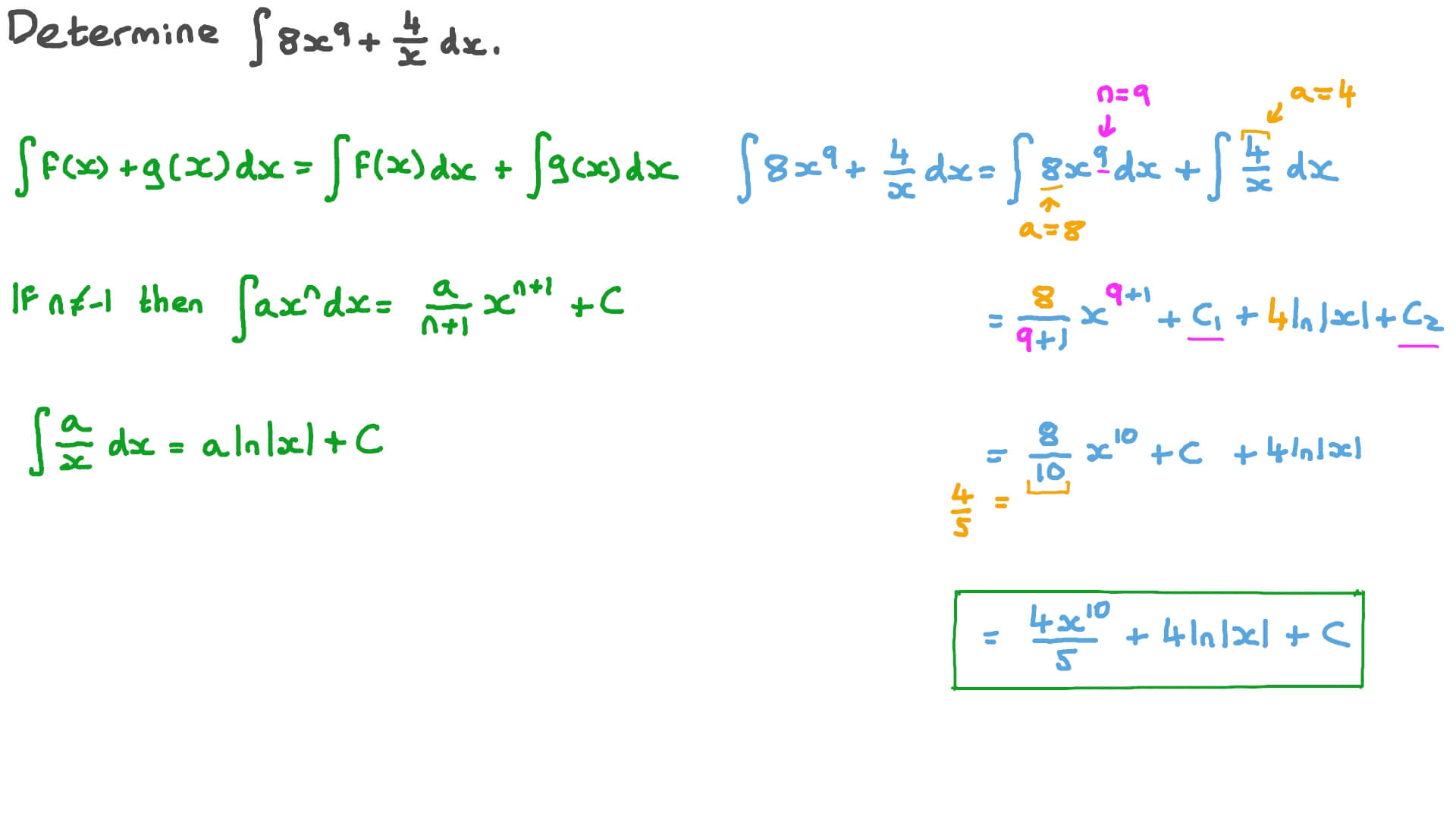 Question Video: Integration of a Power Function and a Reciprocal ...