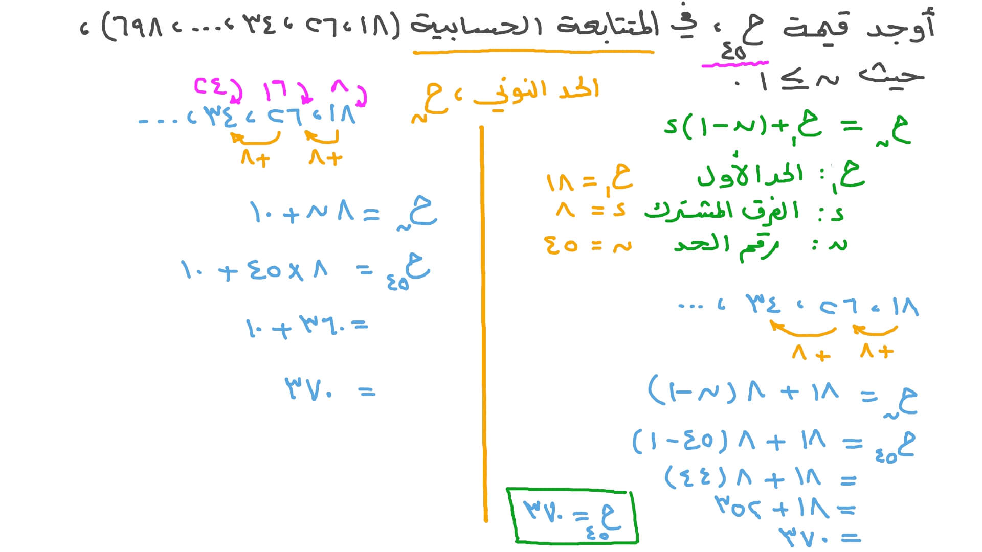 إيجاد قيمة حد في متتابعة حسابية