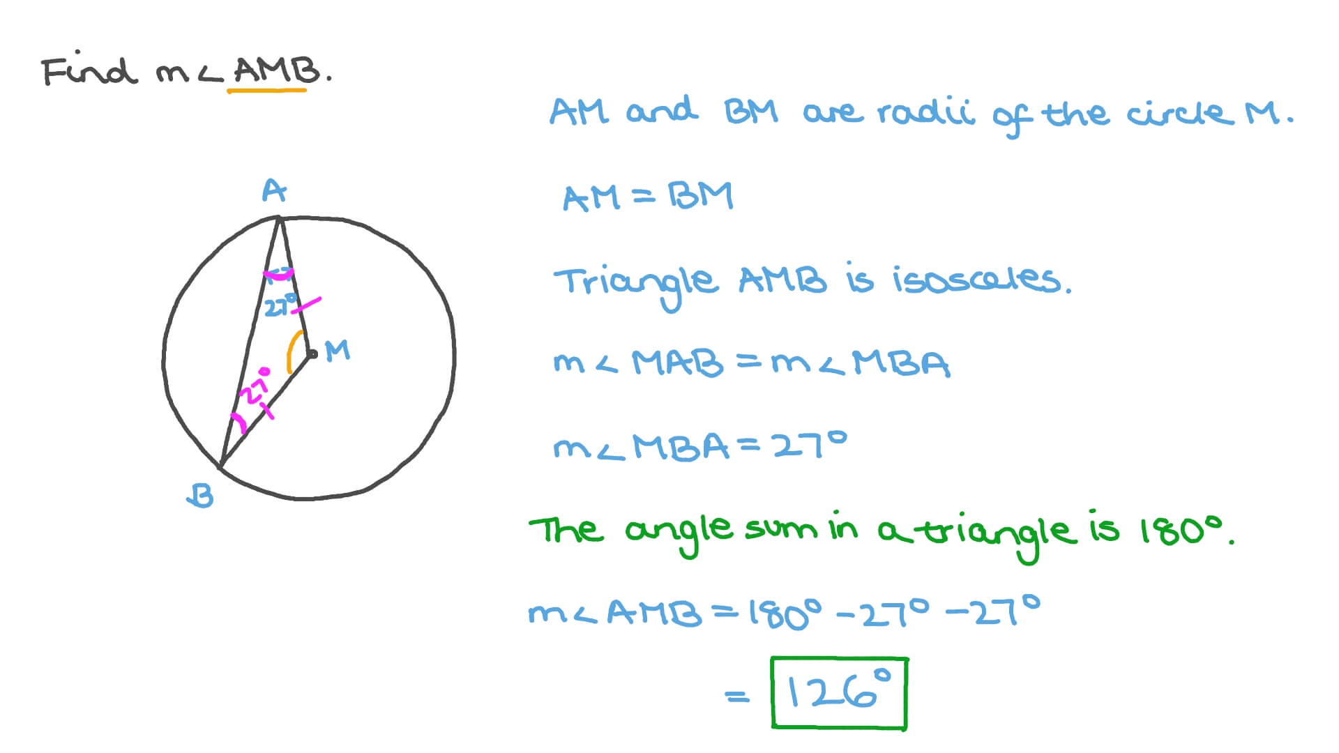 Question Video: Finding the Measure of a Central Angle Using the ...