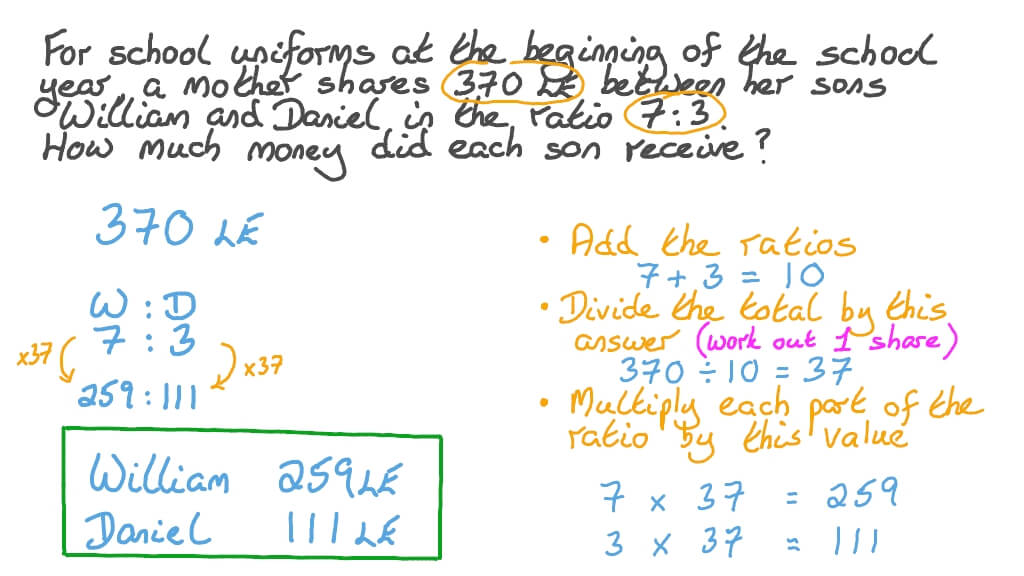 Finding the Values of Two Quantities given Their Sum and the Ratio between Them