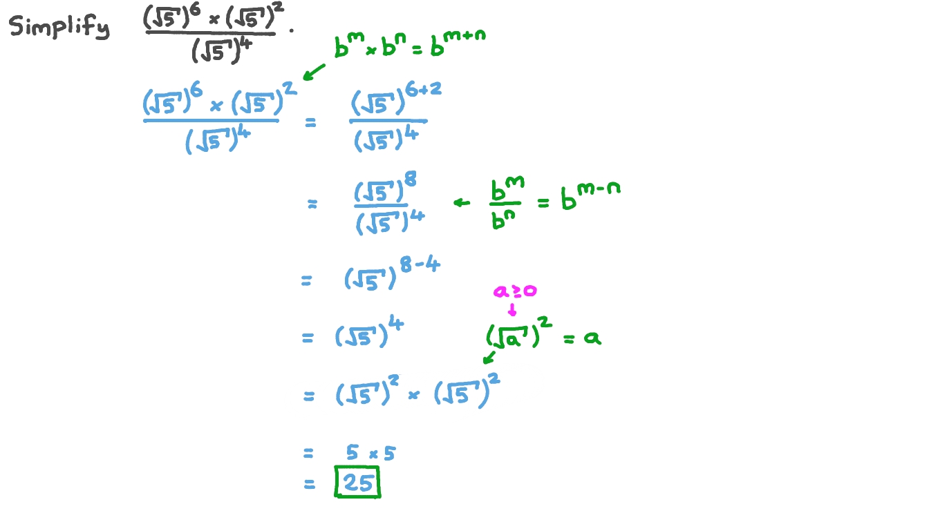 Computing Numerical Expressions Involving Square Roots Using Laws of Exponents
