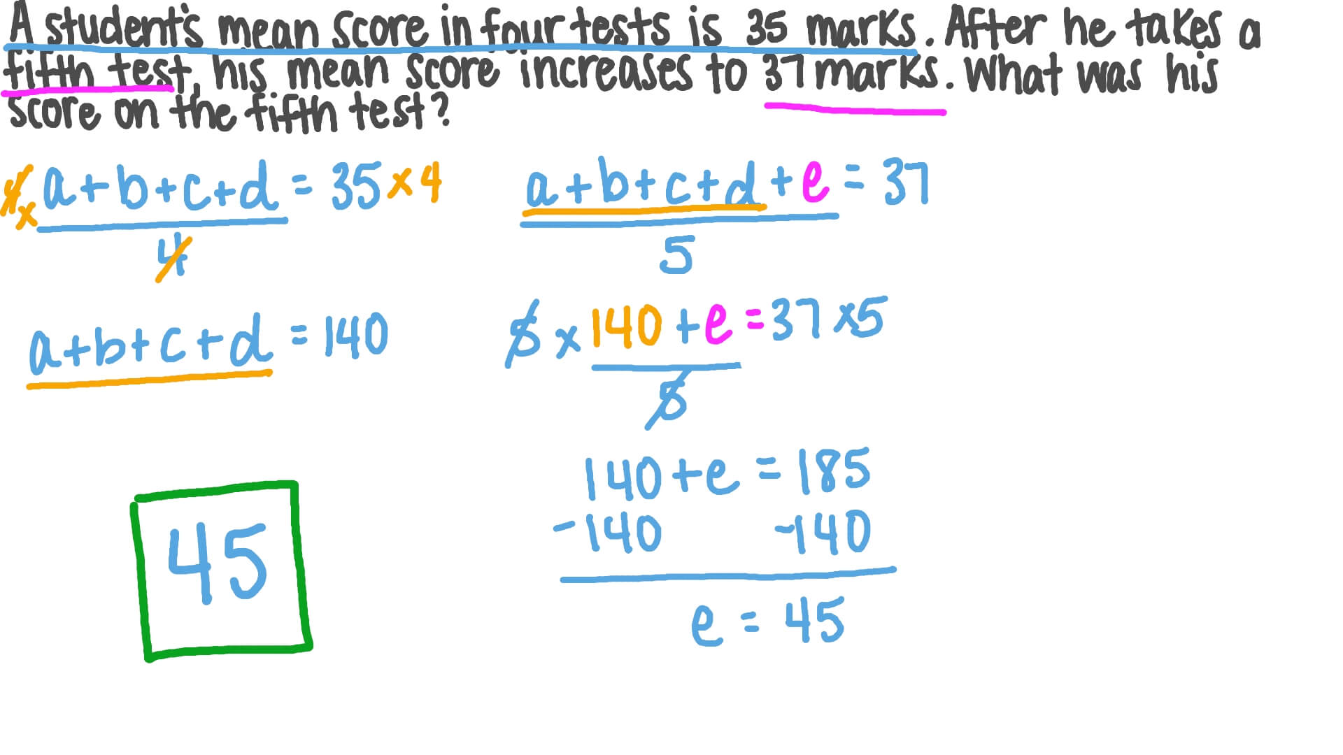 Question Video: Finding Missing Data Points given the Mean | Nagwa