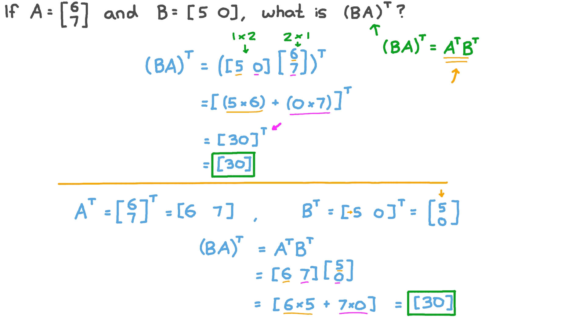 Question Video: Finding the Transpose of the Product of Two Given ...