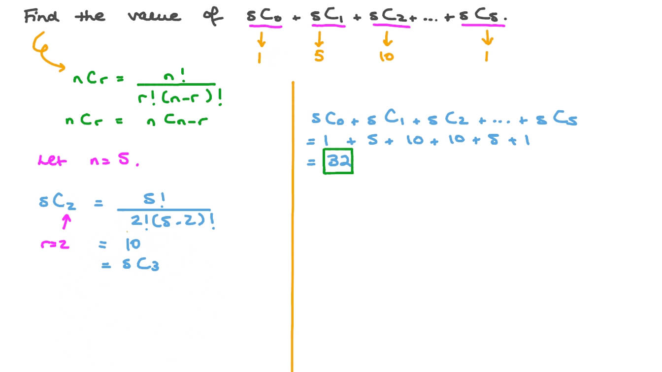 Question Video Using the Summation Property of Combinations to Solve Problems Nagwa