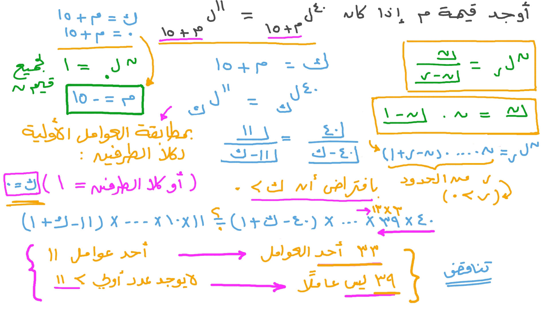 استخدام خواص التباديل لإيجاد قيمة غير معلومة