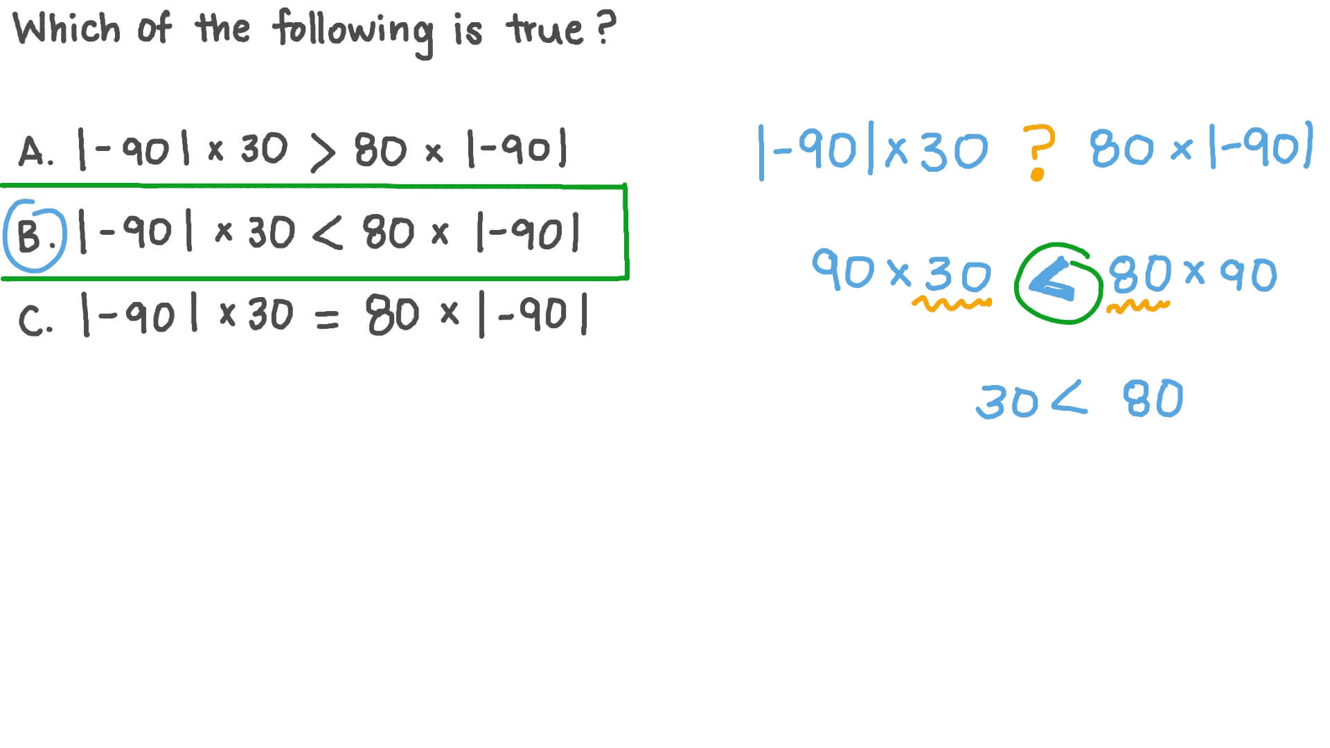 Question Video Multiplication of Integers with Absolute Values Then