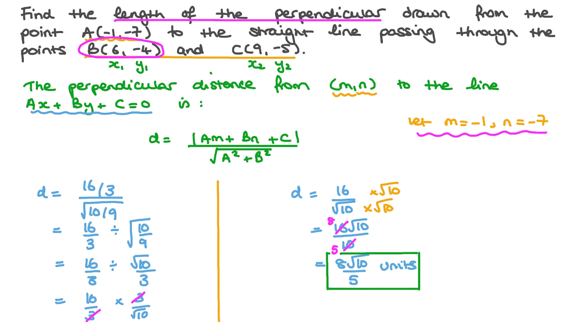 Finding the Perpendicular Distance between the Given Point and the Straight Line