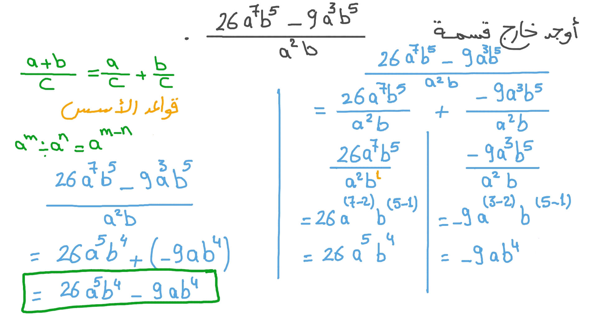تبسيط الكسور الجبرية