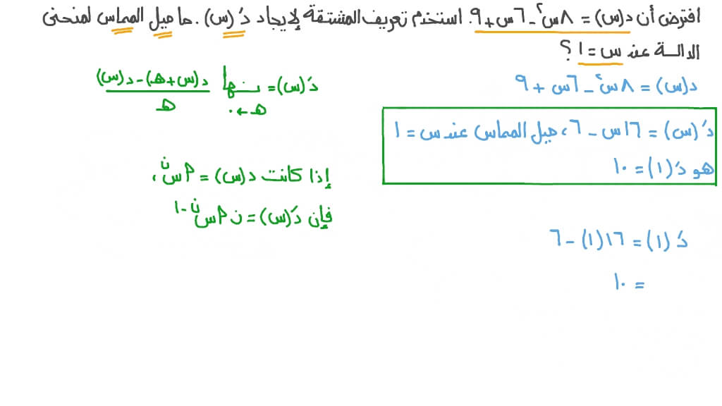 إيجاد مشتقة دالة كثيرة حدود باستخدام تعريف النهاية للمشتقات