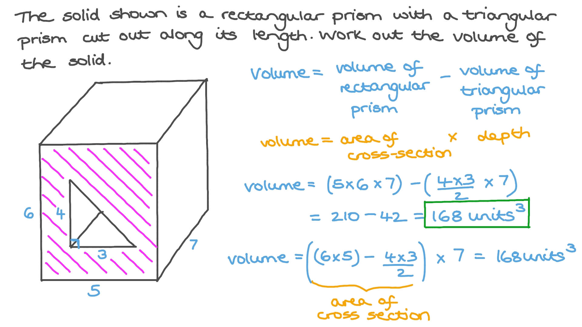 Question Video Finding The Volume Of A Composite Prism Nagwa