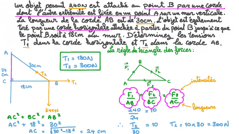 Analyse d’un corps à l’équilibre sous l’effet de deux cordes qui lui sont attachées