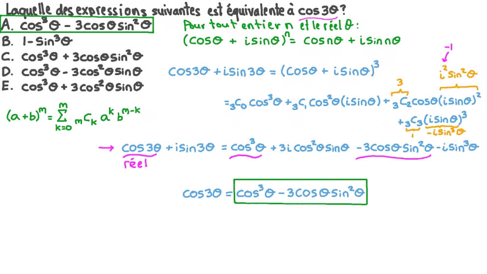 Trouver une formule pour le cosinus de l’angle triple