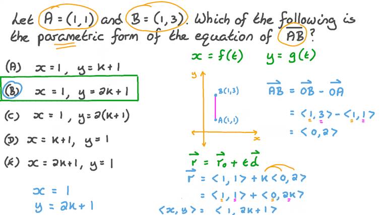 Lesson: Equation of a Straight Line: Parametric Form | Nagwa