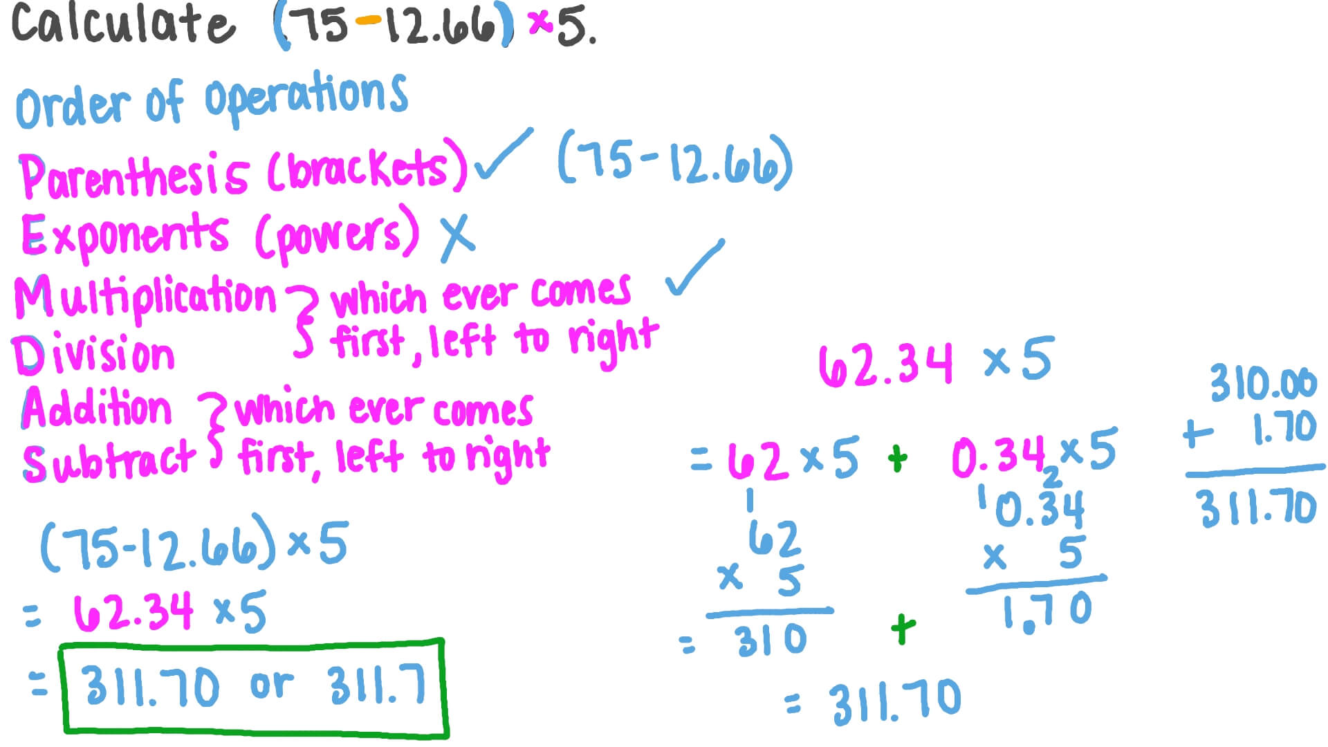 Question Video Applying the Order of Operations in a Mathematical