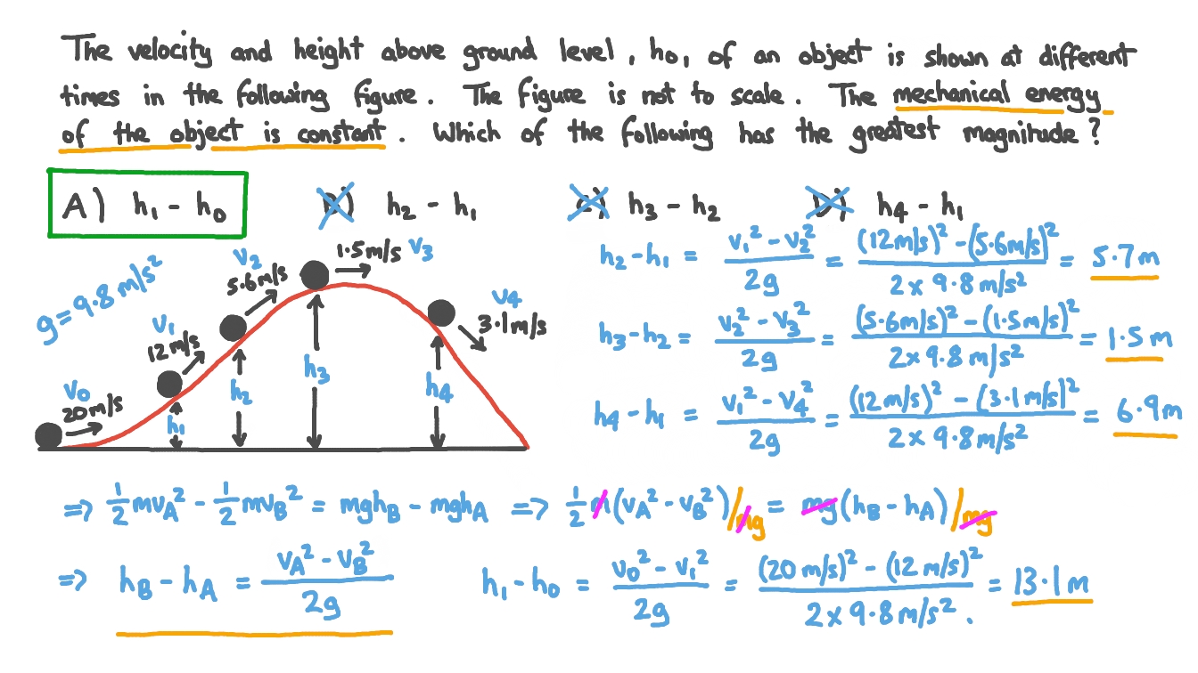 Comparing Changes in Height for an Object with Constant Mechanical Energy