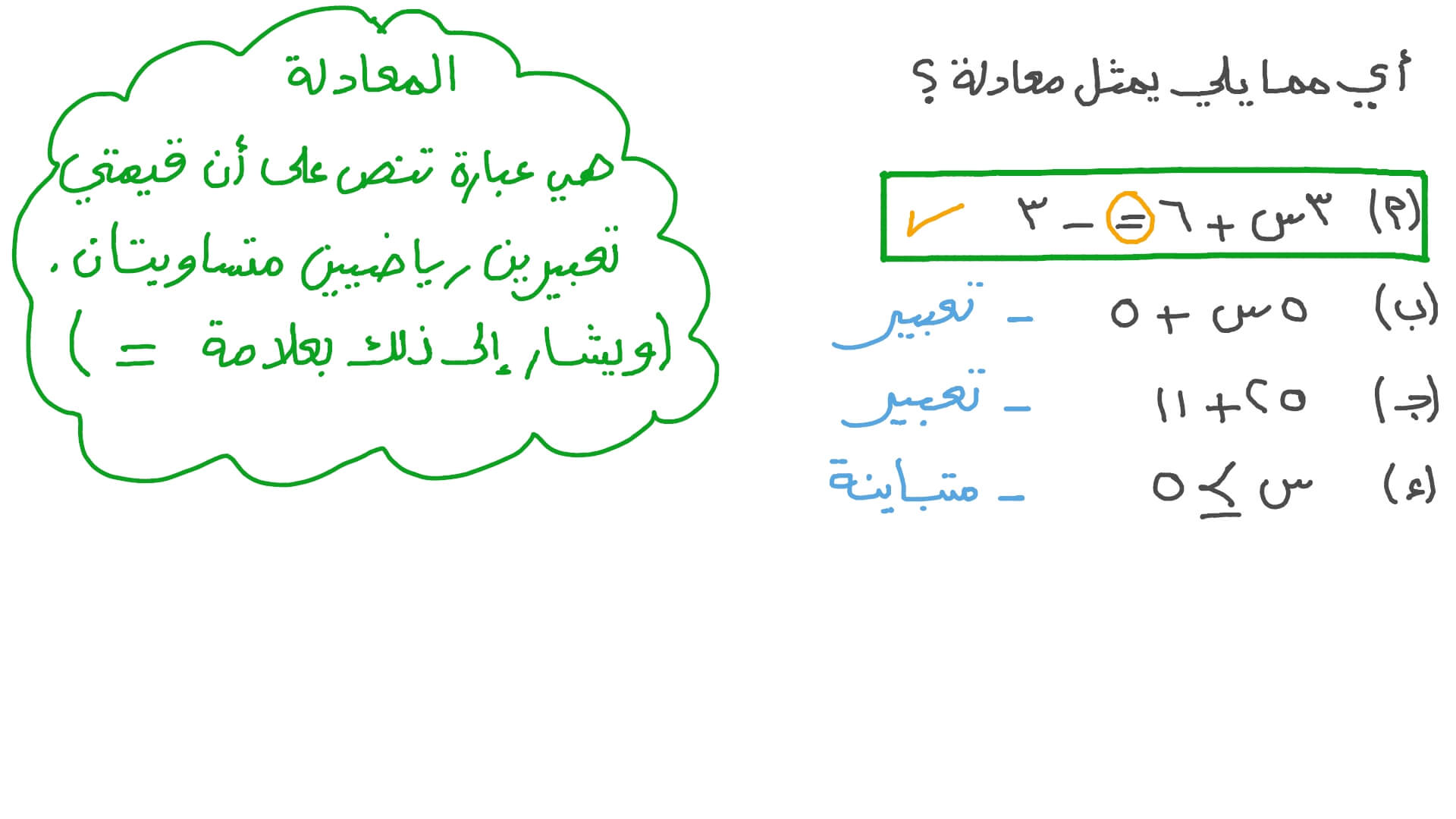 تحديد المعادلات من بين مجموعة معطاة من العبارات الرياضية