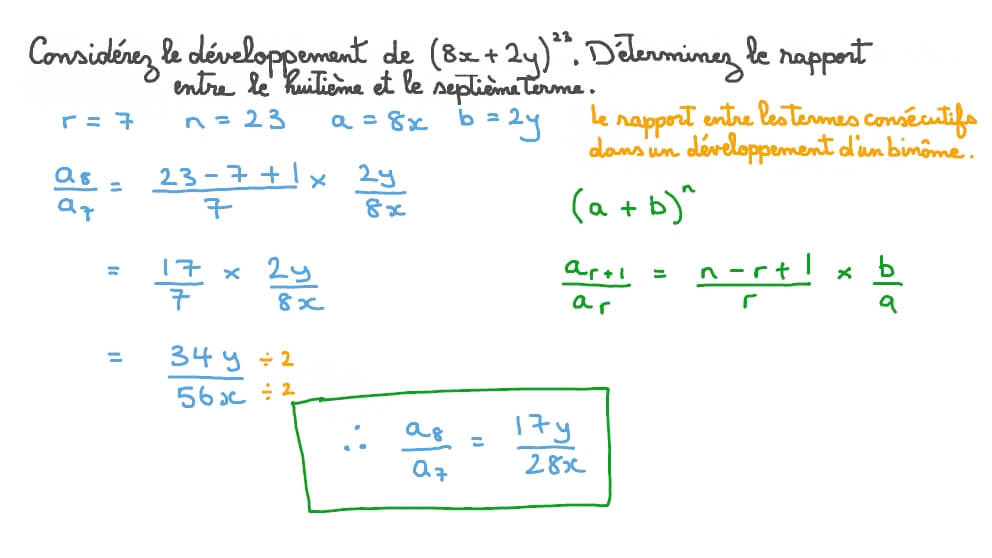 Trouver le rapport entre deux termes dans un développement d’un binôme