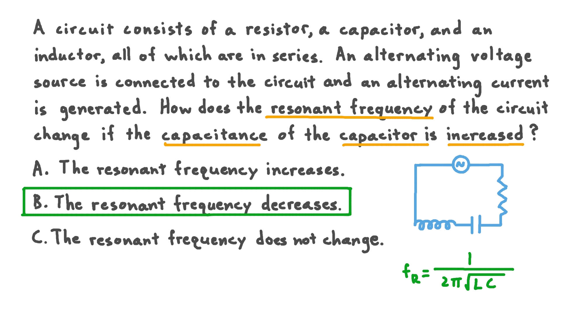 Question Video Resonance in Alternating Current Circuits Nagwa