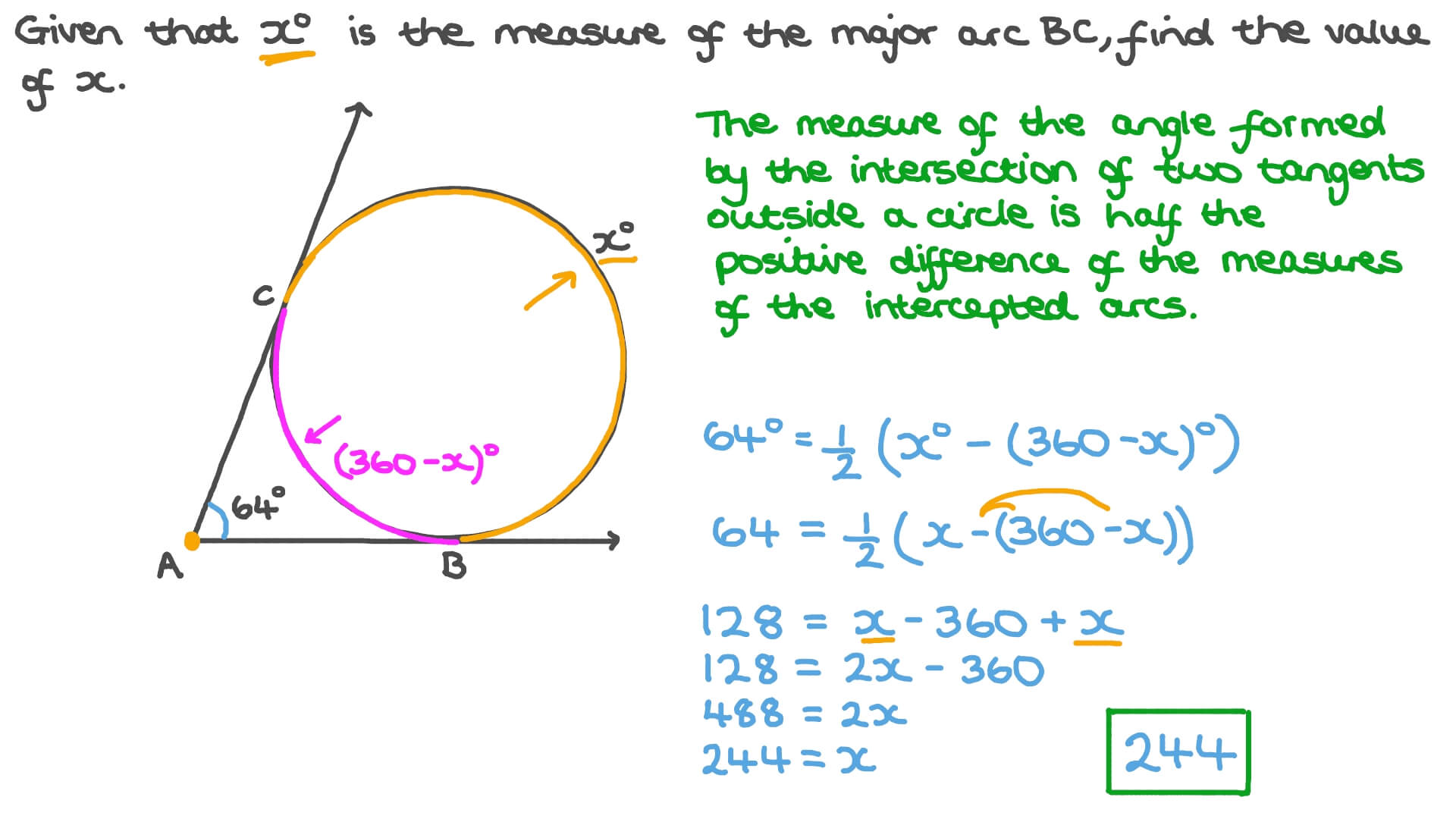 question-video-finding-the-measure-of-a-major-arc-given-the-measures