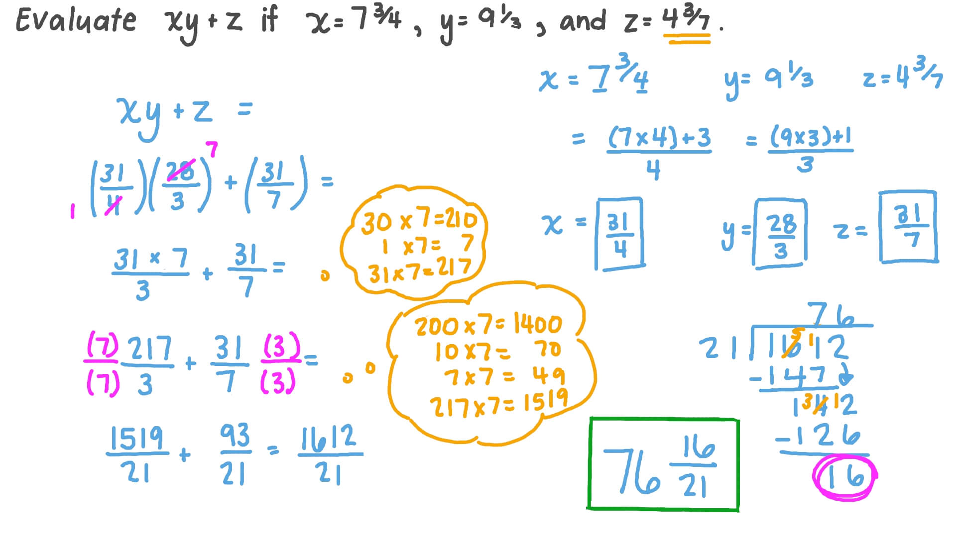 Evaluating Algebraic Expressions by Direct Substitution with Mixed Numbers
