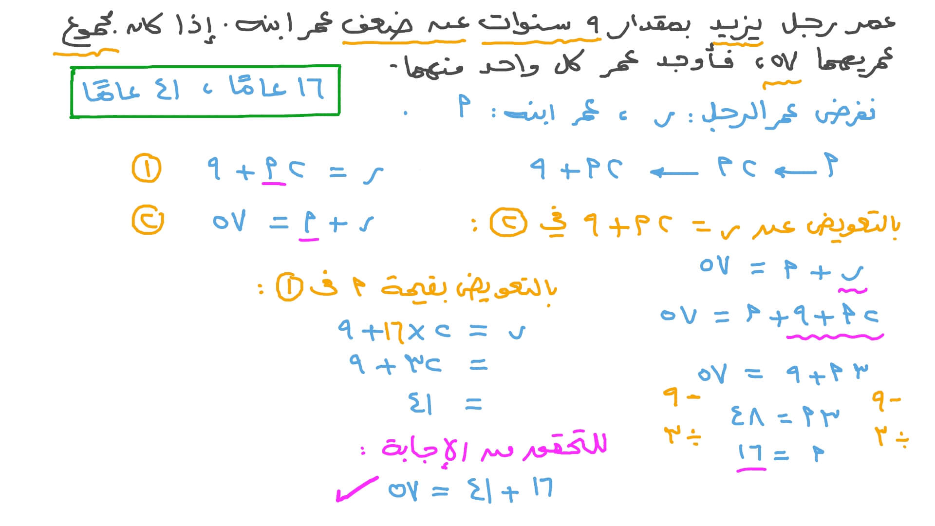 كتابة نظام من المعادلات الخطية في مجهولين وحله