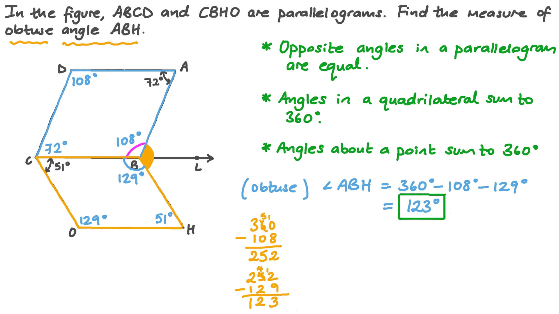 Finding the Measure of an Unknown Angle Using the Properties of Parallelograms