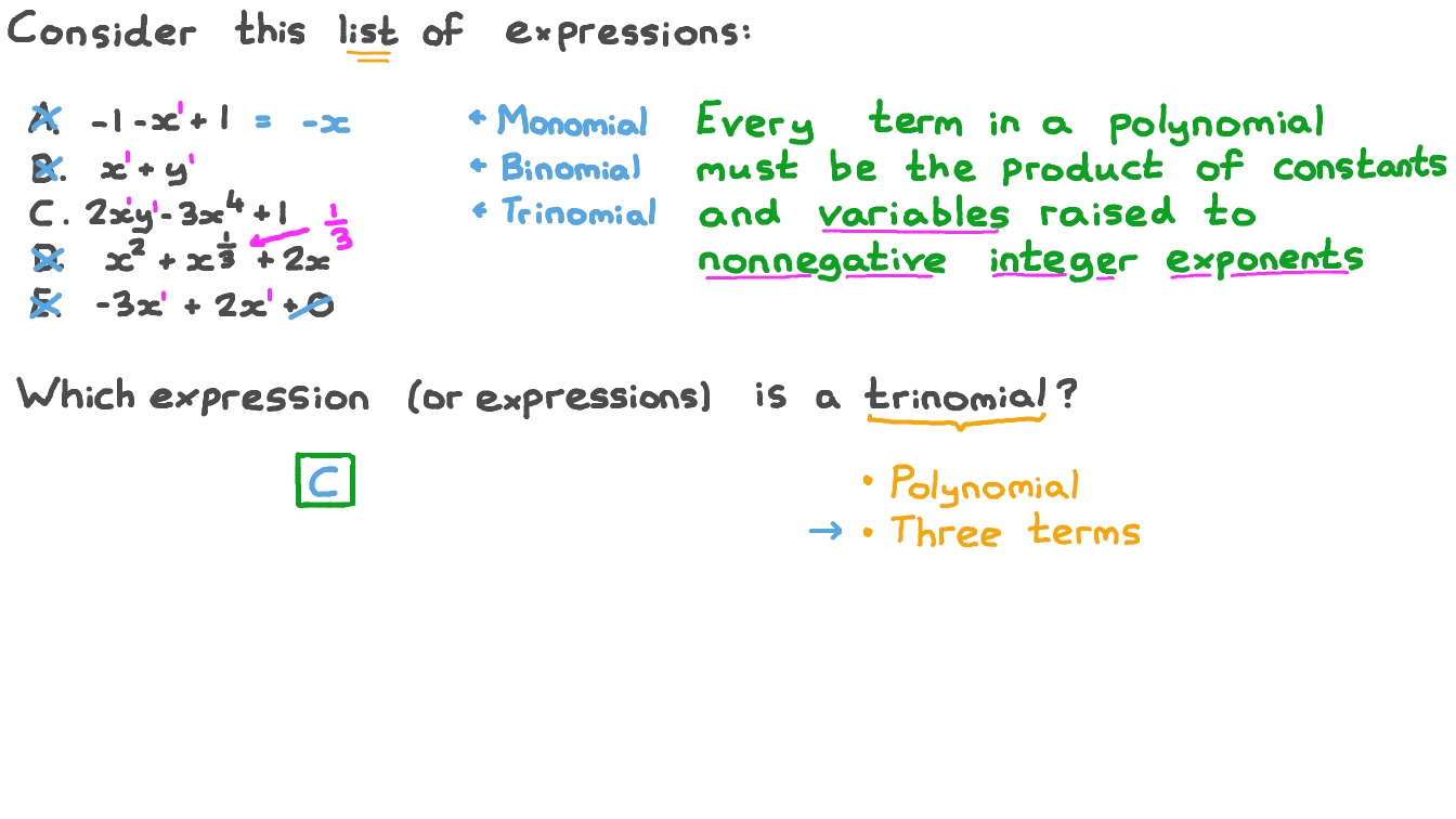 Question Video Identifying Trinomials From A List Of Expressions Nagwa