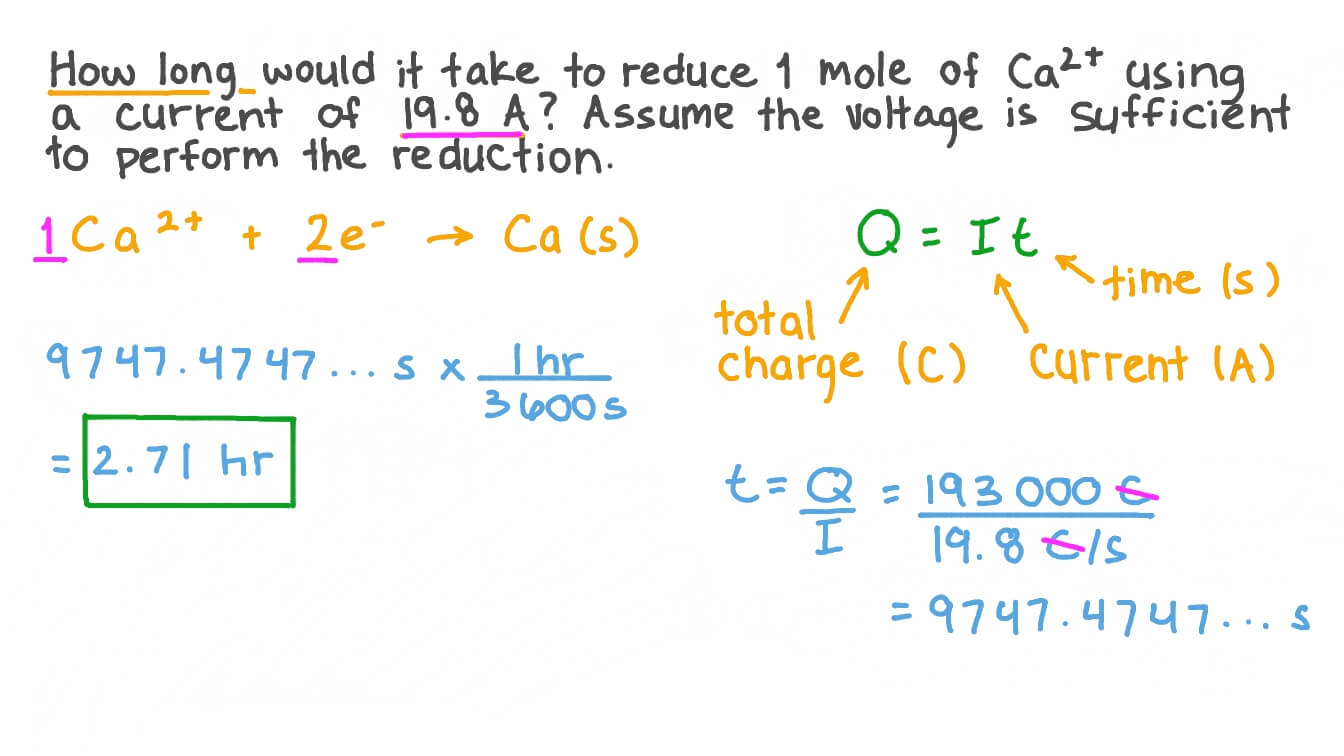 Question video calculating the time required to reduce ca2 ions given