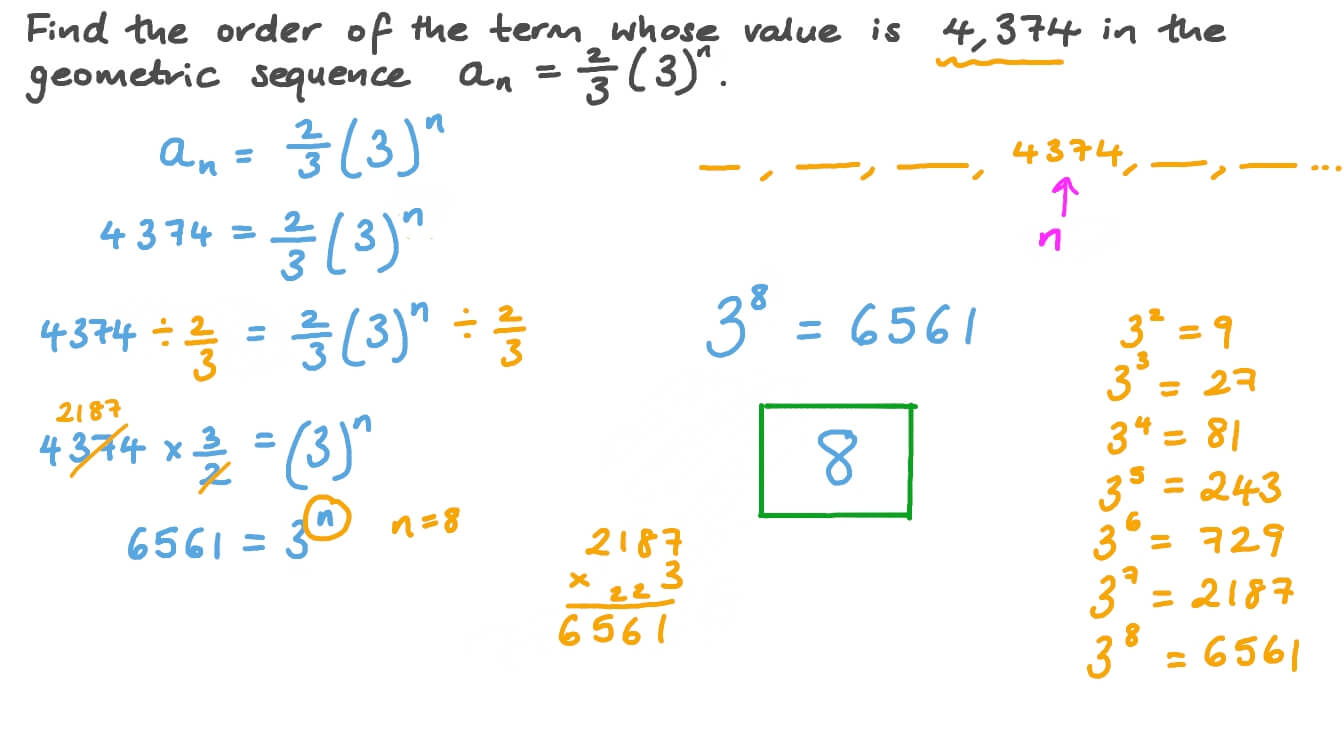 Question Video Finding The Order Of A Term In A Geometric Sequence 